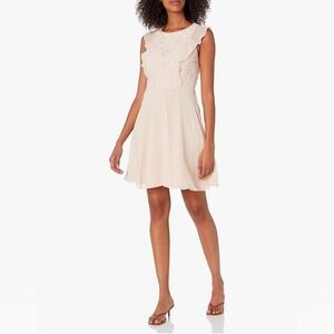Nanette Lepore Women's Slvls Chiffon F&f Dress W/Lace Bodice‎ 12 Bellini Fizz
